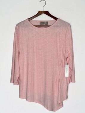 NWT Chico's Ribbed Asymmetrical 3/4 Sleeve Top in Chiffon Pink Size 3 (XL)
